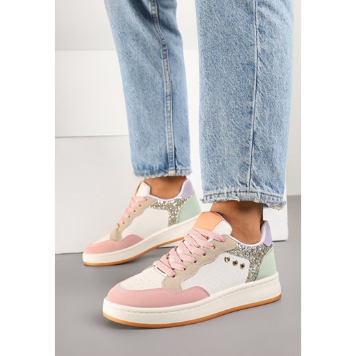 Różowo-Beżowe Sneakersy z Ozdobnymi Przeszyciami w Streetwearowym Stylu Neoniela ze sklepu born2be.pl w kategorii Buty sportowe damskie - zdjęcie 178889145
