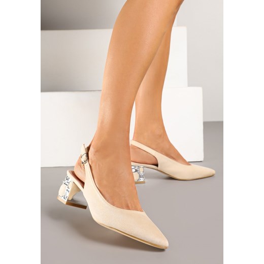 Beżowe Sandały Vices na Ozdobnym Słupku Typu Slingback ze Skórzaną Wkładką Eraliora ze sklepu renee.pl w kategorii Czółenka - zdjęcie 178898655