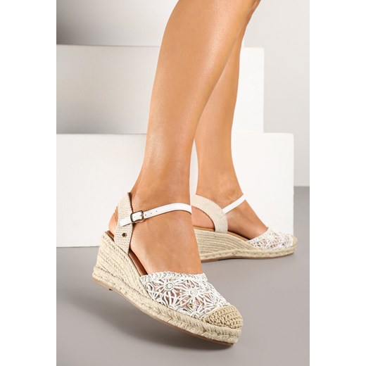 Białe Sandały Vices na Plecionym Koturnie w Stylu Boho Lisalia ze sklepu renee.pl w kategorii Espadryle damskie - zdjęcie 178898697