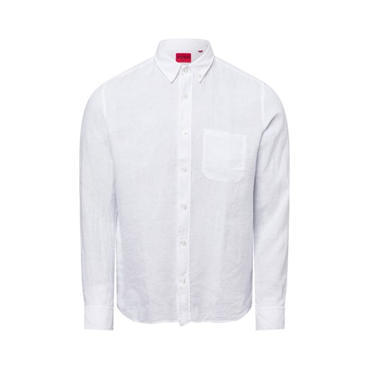 HUGO Casualowa koszula - Ermann Mężczyźni Regular Fit len biały jednolity ze sklepu vangraaf w kategorii Koszule męskie - zdjęcie 178899488
