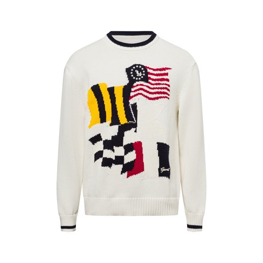Gant Męski sweter z dzianiny - FLAG INTARSIA C NECK Mężczyźni Bawełna écru wzorzysty ze sklepu vangraaf w kategorii Swetry męskie - zdjęcie 178899506