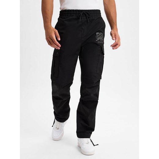 HUGO Męskie spodnie cargo - Garlo_RB Mężczyźni Bawełna czarny jednolity ze sklepu vangraaf w kategorii Spodnie męskie - zdjęcie 178899578