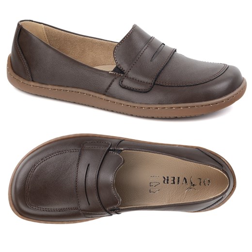 BAREFOOT Eleganckie Damskie minimalistyczne mokasyny skórzane 1280 ciemny brąz ze sklepu butyolivier w kategorii Półbuty damskie - zdjęcie 178911648