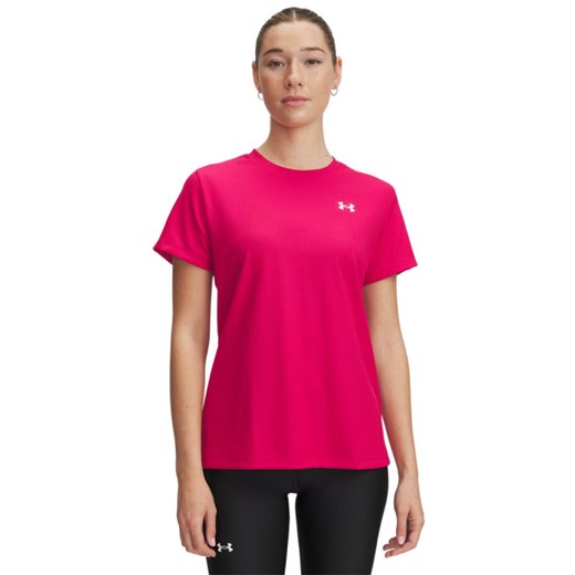 Damska koszulka treningowa Under Armour Tech Rib SSC - różowa ze sklepu Sportstylestory.com w kategorii Bluzki damskie - zdjęcie 178911865