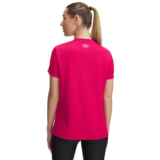 Damska koszulka treningowa Under Armour Tech Rib SSC - różowa ze sklepu Sportstylestory.com w kategorii Bluzki damskie - zdjęcie 178911866