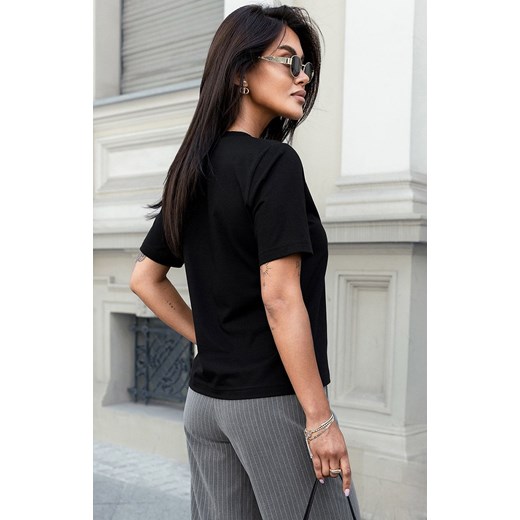 Klasyczny czarny t-shirt damski z haftem B57, Kolor czarny, Rozmiar L, Ivon ze sklepu Intymna w kategorii Bluzki damskie - zdjęcie 178915859