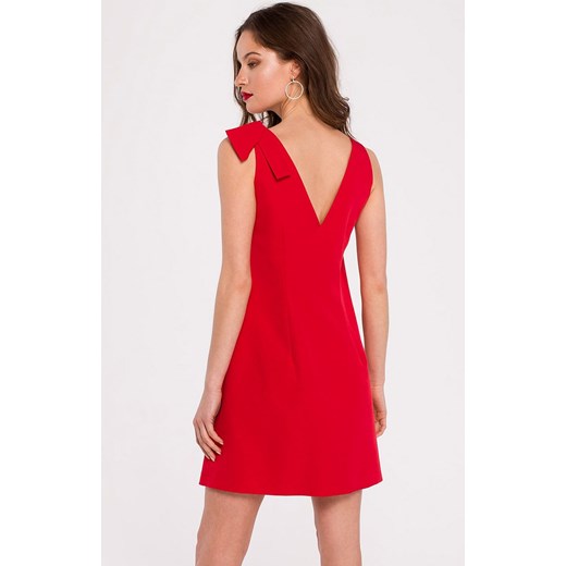 Elegancka sukienka damska z kokardą na ramieniu czerwona K128, Kolor czerwony, Rozmiar S, makover ze sklepu Intymna w kategorii Sukienki - zdjęcie 178915965