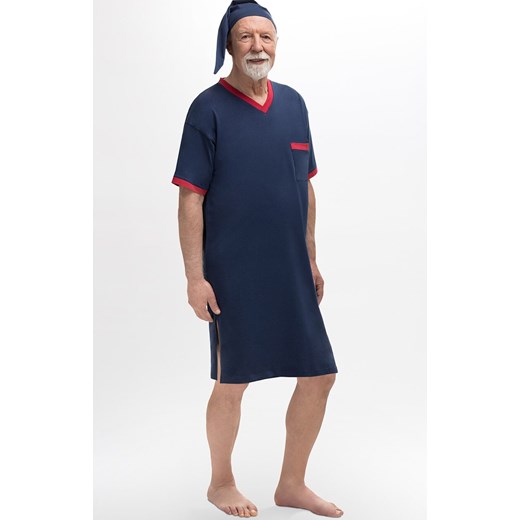 Koszula nocna męska z szlafmycą Sylwester I 502 04, Kolor granatowy, Rozmiar 2XL, MARTEL ze sklepu Intymna w kategorii Piżamy męskie - zdjęcie 178916026