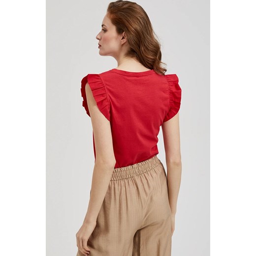 Bluzka damska Moodo.pl na wiosnę w serek z bawełny z krótkim rękawem 