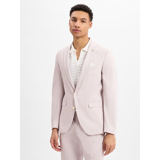 Finshley & Harding London Męska marynarka garniturowa - Brixdon Mężczyźni Slim Fit brudny róż wypukły wzór tkaniny ze sklepu vangraaf w kategorii Marynarki męskie - zdjęcie 178918389