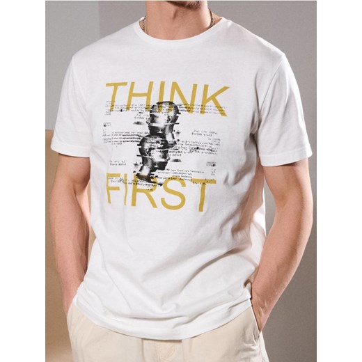 Sinsay - Koszulka z nadrukiem - kremowy ze sklepu Sinsay w kategorii T-shirty męskie - zdjęcie 178920059