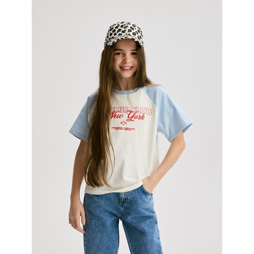 Reserved - Bawełniany t-shirt z nadrukiem - złamana biel ze sklepu Reserved w kategorii Bluzki dziewczęce - zdjęcie 178932257