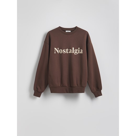 Reserved - Bawełniana bluza z haftem - brązowy Reserved S Reserved