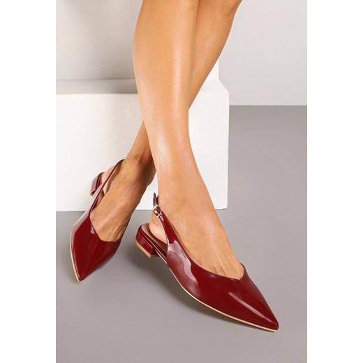 Bordowe Sandały Slingback Vices z Wkładką ze Skóry Naturalnej Lisanilis ze sklepu renee.pl w kategorii Balerinki - zdjęcie 178938016
