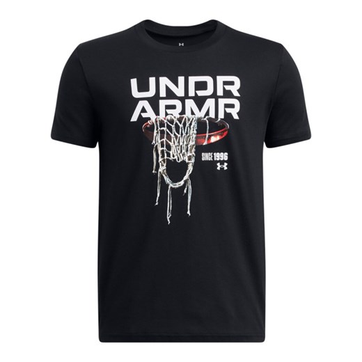 Chłopięca koszulka z nadrukiem Under Armour UA B Hoops Net SS - czarna ze sklepu Sportstylestory.com w kategorii T-shirty chłopięce - zdjęcie 178945346