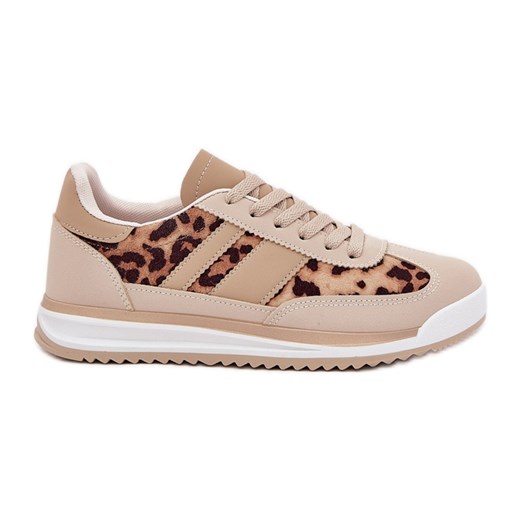 Buty Sportowe Sneakersy Damskie Panterka Beżowo-Brązowe beżowy ze sklepu ButyModne.pl w kategorii Buty sportowe damskie - zdjęcie 178945947