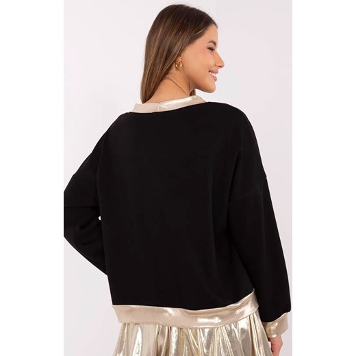 Czarna rozpinana bluza damska z kwiatem MI-BL-61789.24, Kolor czarny, Rozmiar uniwersalny, ITALY MODA ze sklepu Primodo w kategorii Bluzy damskie - zdjęcie 178947495