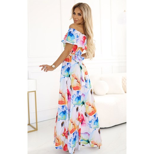 Długa letnia sukienka hiszpanka w kwiaty 194-5, Kolor multicolour, Rozmiar XS, Numoco ze sklepu Primodo w kategorii Sukienki - zdjęcie 178947548