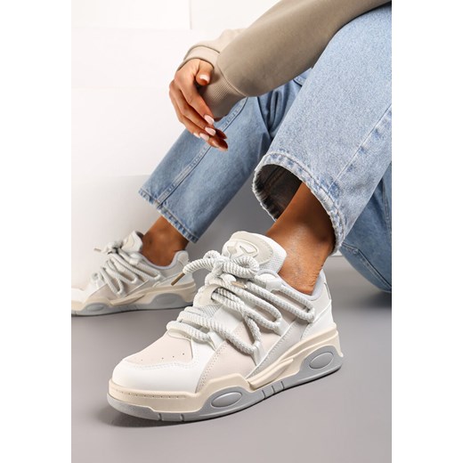 Beżowe Sneakersy na Grubej Podeszwie z Imitacji Skóry z Grubymi Sznurowadłami Virinal ze sklepu renee.pl w kategorii Buty sportowe damskie - zdjęcie 178949865