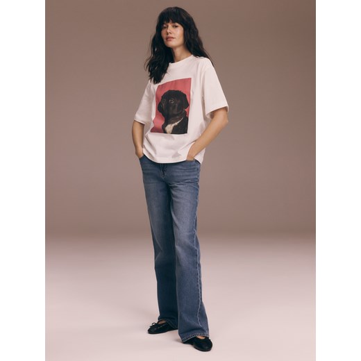 Reserved - T-shirt oversize z nadrukiem - biały Reserved M Reserved