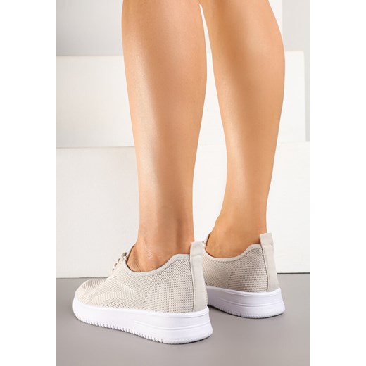 Beżowe buty sportowe damskie Born2be sneakersy na płaskiej podeszwie wiosenne