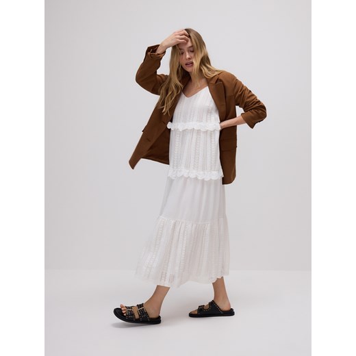 Reserved - Bawełniana sukienka na ramiączkach - złamana biel ze sklepu Reserved w kategorii Sukienki - zdjęcie 178951917
