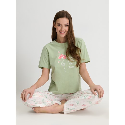 Sinsay - Piżama dwuczęściowa z motywem kwiatowym - turkusowy Sinsay XL Sinsay