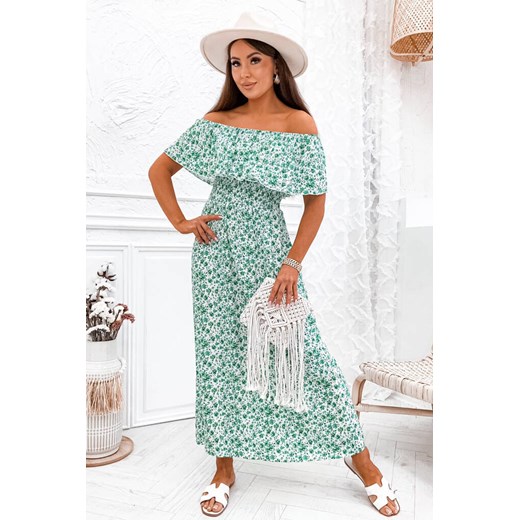 SUKIENKA HISZPANKA MAXI W KWIATY- ZIELONY ze sklepu olika.com.pl w kategorii Sukienki - zdjęcie 178957447