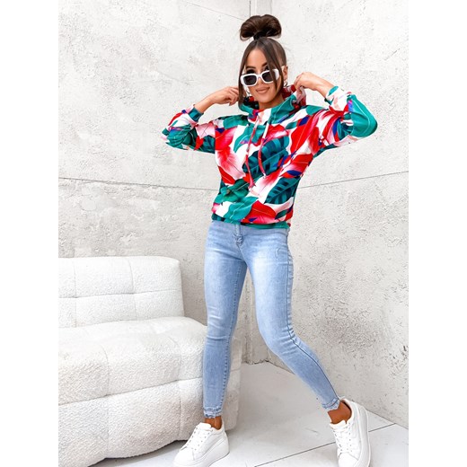 WZORZYSTA BLUZA Z KAPTUREM- MORSKA ze sklepu olika.com.pl w kategorii Bluzy damskie - zdjęcie 178957615