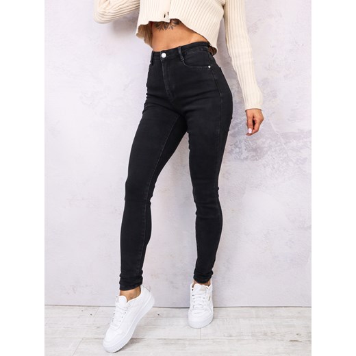 SPODNIE JEANSOWE SKINNY Z WYSOKIM STANEM- CZARNE ze sklepu olika.com.pl w kategorii Jeansy damskie - zdjęcie 178957617