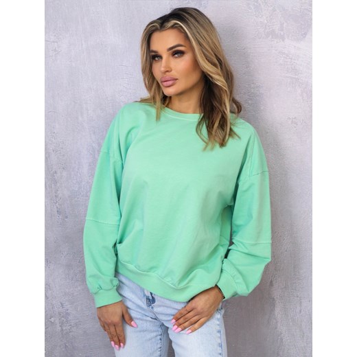 ASYMETRYCZNA BLUZA OVERSIZE Z PRZESZYCIAMI NA RĘKAWACH- ZIELONA ze sklepu olika.com.pl w kategorii Bluzy damskie - zdjęcie 178957619