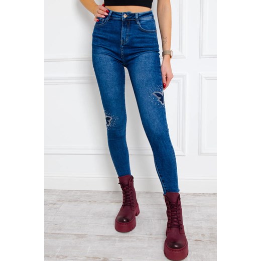 SPODNIE JEANSOWE SKINNY Z OZDOBNĄ APLIACJĄ NA NOGAWKACH ze sklepu olika.com.pl w kategorii Jeansy damskie - zdjęcie 178957966