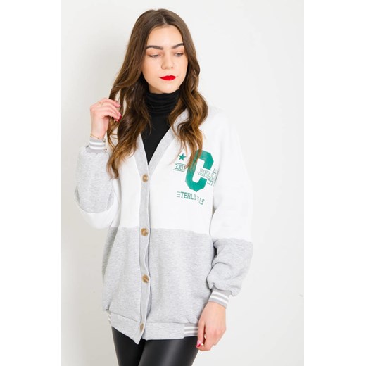 SZARO-BIAŁA BLUZA BEJSBOLÓWKA ZAPINANA NA GUZIKI ze sklepu olika.com.pl w kategorii Bluzy damskie - zdjęcie 178957998