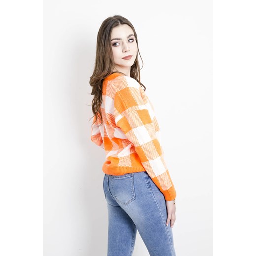 SWETER POMARAŃCZOWY W SZACHOWNICĘ ze sklepu olika.com.pl w kategorii Swetry damskie - zdjęcie 178958177