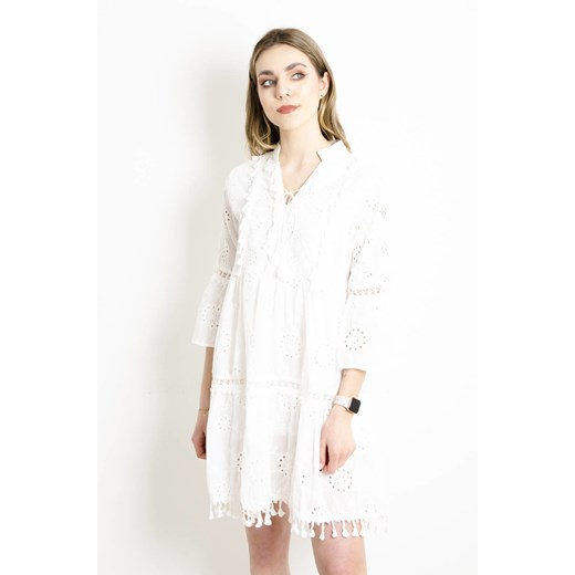 SUKIENKA AŻUROWA BOHO W KOLORZE BIAŁYM ze sklepu olika.com.pl w kategorii Sukienki - zdjęcie 178958455