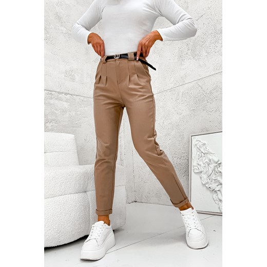 ELEGANCKIE SPODNIE CYGERTKI+ PASEK- BRĄZOWE ze sklepu olika.com.pl w kategorii Spodnie damskie - zdjęcie 178958975