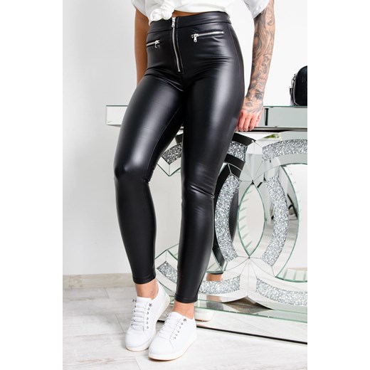 CZARNE WOSKOWANE LEGGINSY Z EKSPRESEM ze sklepu olika.com.pl w kategorii Spodnie damskie - zdjęcie 178959415