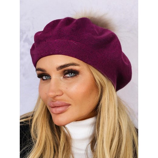 KLASYCZNY BERET DAMSKI Z POMPONEM-BORDOWY ze sklepu olika.com.pl w kategorii Czapki zimowe damskie - zdjęcie 178959616