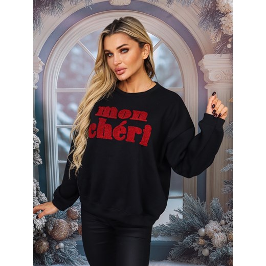 BLUZA Z NAPISEM MON CHERI- CZARNA ze sklepu olika.com.pl w kategorii Bluzy damskie - zdjęcie 178959898