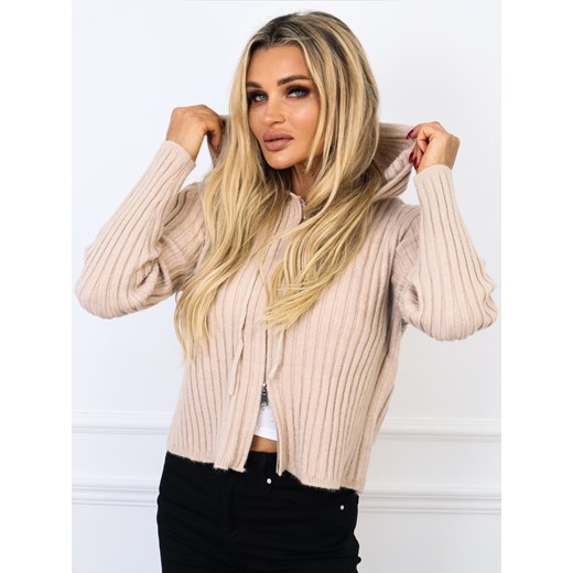 DZIANINOWA  BLUZA W PRĄŻEK Z KAPUREM NA SUWAK- BRĄZOWA ze sklepu olika.com.pl w kategorii Bluzy damskie - zdjęcie 178960045