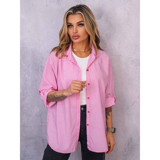 KOSZULA OVERSIZE W PASKI- RÓŻOWA ze sklepu olika.com.pl w kategorii Koszule damskie - zdjęcie 178960368