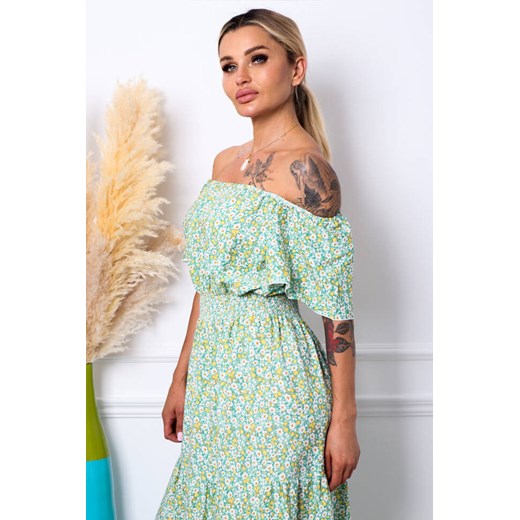 SUKIENKA MAXI HISZPANKA W KWIECISTY WZÓR- ZIELONA ze sklepu olika.com.pl w kategorii Sukienki - zdjęcie 178960738