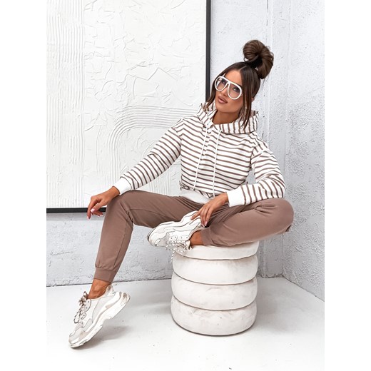 KOMPLET DRESOWY SPODNIE+ BLUZA W PASKI- CAPPUCCINO ze sklepu olika.com.pl w kategorii Dresy damskie - zdjęcie 178961096