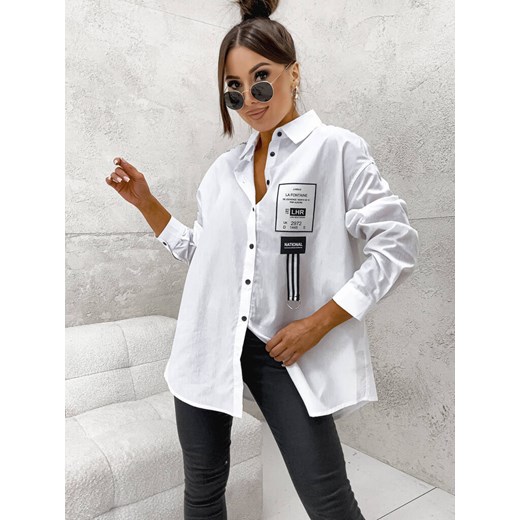LUŹNA KOSZULA Z NASZYWKĄ- BIAŁA ze sklepu olika.com.pl w kategorii Koszule damskie - zdjęcie 178961808