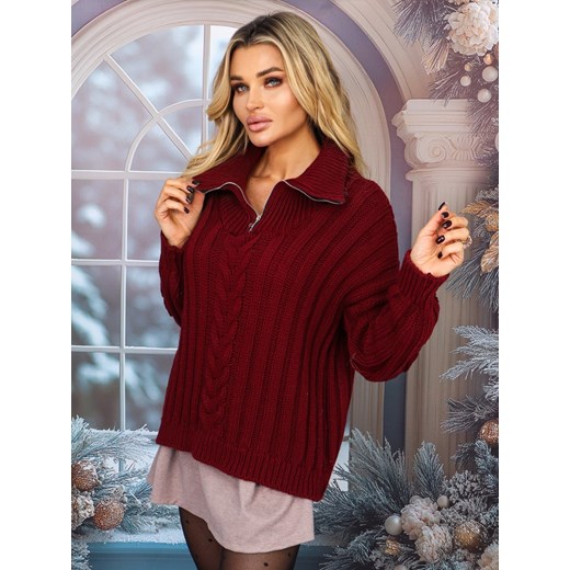 SWETER Z GOLFEM ZAPINANY NA ZAMEK- BORDOWY ze sklepu olika.com.pl w kategorii Swetry damskie - zdjęcie 178961856