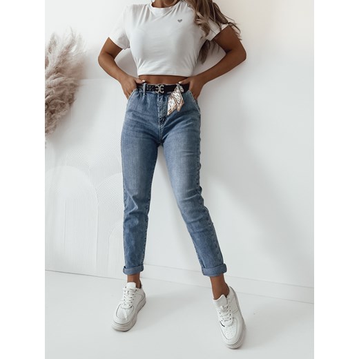 SPODNIE JEANSOWE MOM FIT Z WYSOKIM STANEM+ PASEK ZE WSTĄŻKĄ ze sklepu olika.com.pl w kategorii Jeansy damskie - zdjęcie 178962105