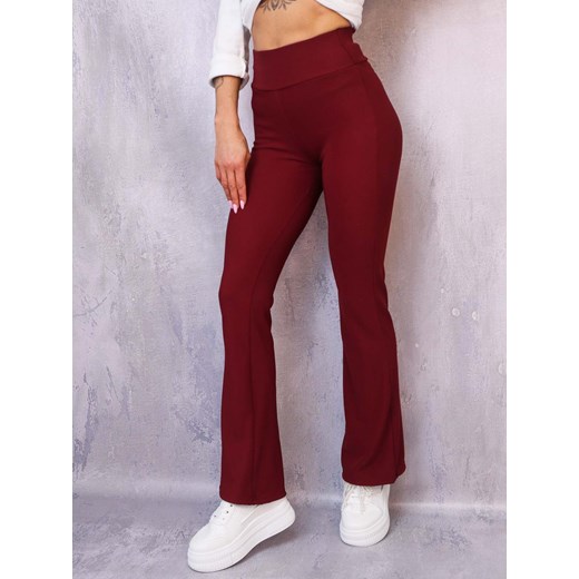 LEGGINSY PRĄŻKOWANE DZWONY- BORDOWE ze sklepu olika.com.pl w kategorii Spodnie damskie - zdjęcie 178962166