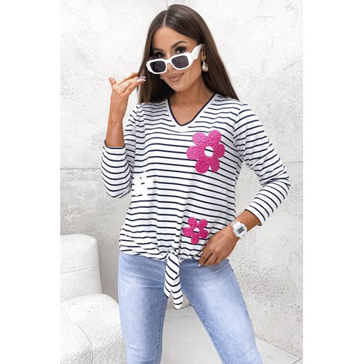 BLUZKA ONESIZE W PASKI Z KWIATKAMI- CZARNA ze sklepu olika.com.pl w kategorii Bluzki damskie - zdjęcie 178962277