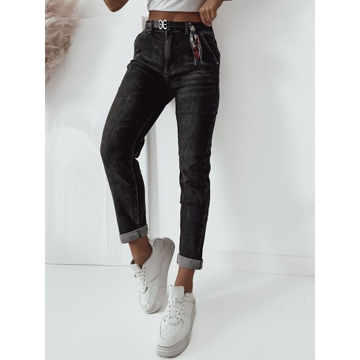 CZARNE SPODNIE JEANSOWE MOM FIT Z WYSOKIM STANEM+ PASEK ZE WSTĄŻKĄ ze sklepu olika.com.pl w kategorii Jeansy damskie - zdjęcie 178962725