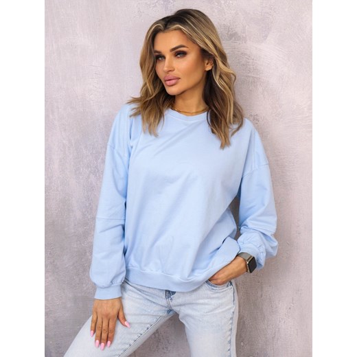 ASYMETRYCZNA BLUZA OVERSIZE Z PRZESZYCIAMI NA RĘKAWACH- NIEBIESKA ze sklepu olika.com.pl w kategorii Bluzy damskie - zdjęcie 178962927